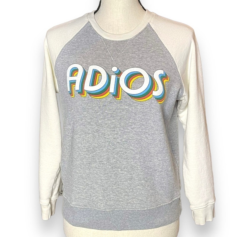 Mother The Square Adios Popover Sweatshirt Gray Ivory Size XS Retro 70’s Vibes